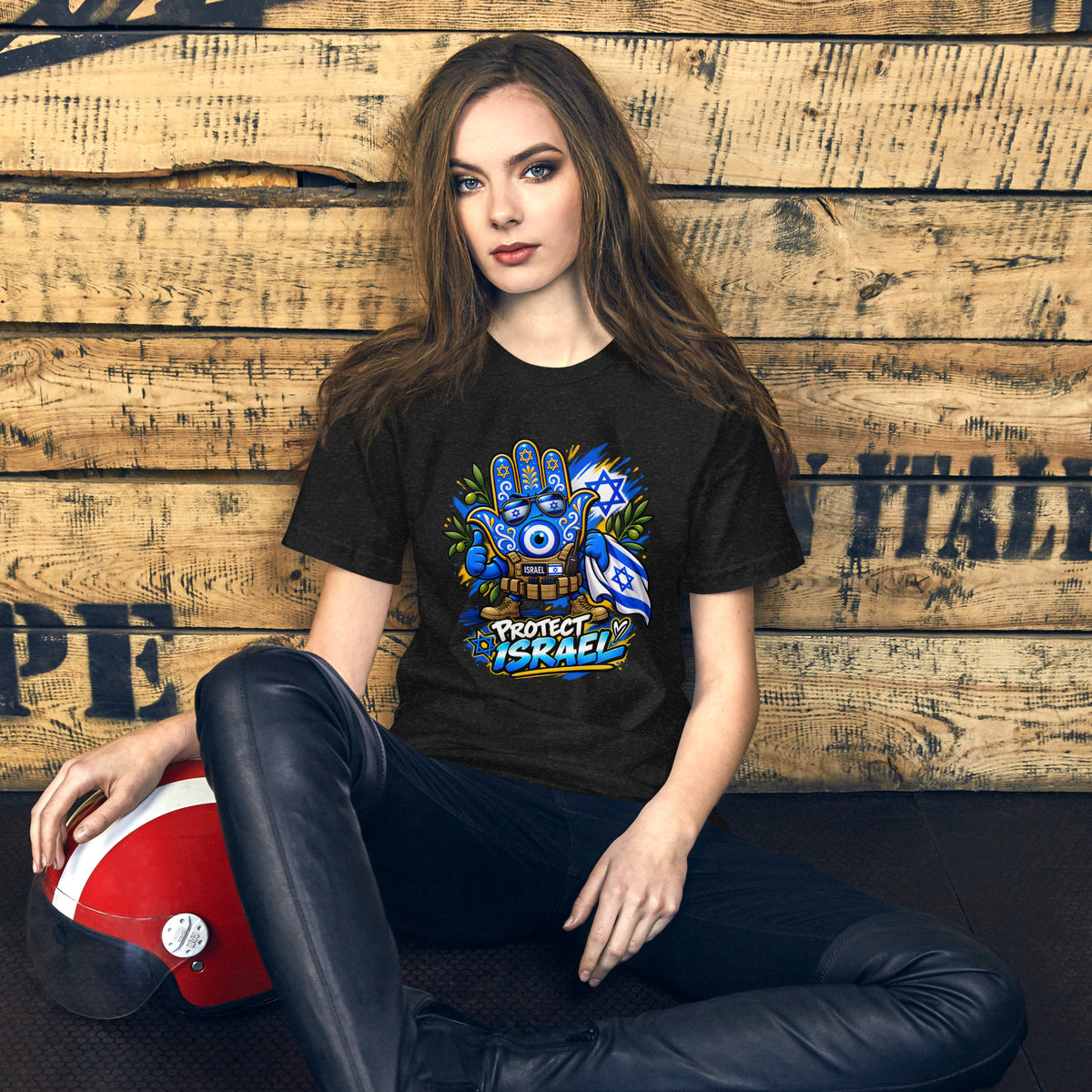 Hamsa Jewish Symbol T-Shirt — Black Heather Front